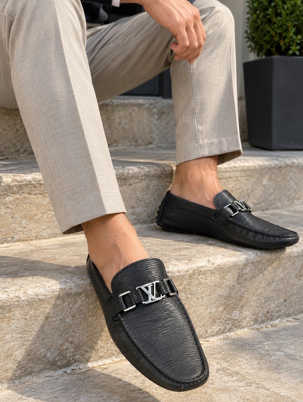 Louis Vuitton Men’s Loafers 10.5 – Made in Italy – Silver Logo – Dust Bag